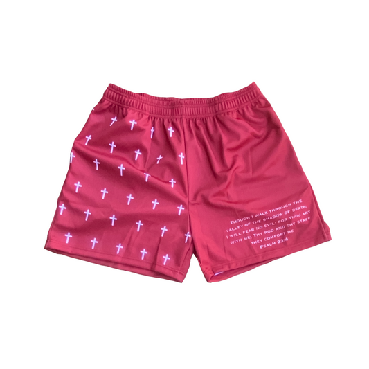PSALM 23:4 Mesh Shorts - Red